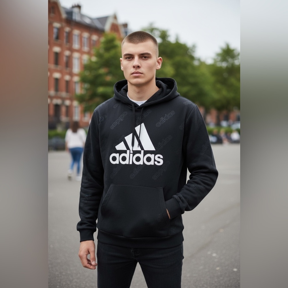 Adidas Embossed Monogram Fleece Hoodie in black Mens Size XL